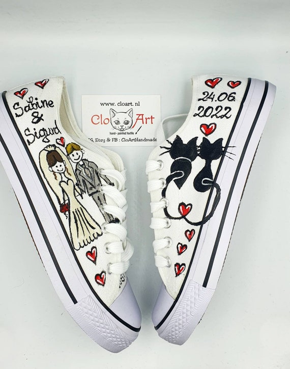 Scarpe sposa sposa personalizzate scarpe da sposa personalizzate per gatti scarpe Just Married shoes Gatti matrimonio Just Married cats Black cats wedding sneakers Cat Etsy Italia