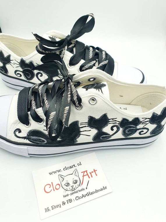 Black Cats Canvas Shoes Black Cats Custom Shoes Cats Sneakers Black and White Sneakers Cute Cats Gift Cats Shoes for Her Pets Lovers Etsy UK