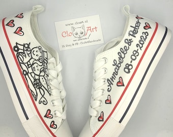 Customized painted wedding tie sneakers, Wedding sneakers for bride, Wedding shoes, Custom wedding sneakers, Bride art sneakers,Custom shoes