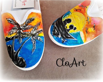 Sonnenuntergang gemalte Turnschuhe, Liebe Sonnenuntergang, Liebe Sommer Turnschuhe, Reiseschuhe, romantische Schuhe, maßgeschneiderte Schuhe, Geschenk für sie, gemalter Sonnenuntergang, Kunst