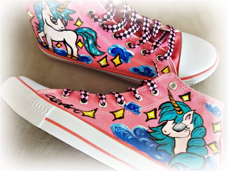 Painted shoes unicorns Painted pink shoes Cute unicorns Etsy