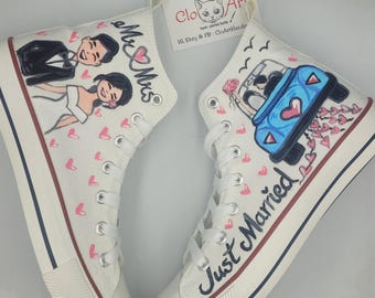 Custom Wedding Hi Tops, Bridal Sneakers, Just Married Gift