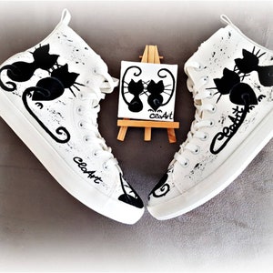 Love cats shoes, Hand painted cats sneakers, Cats sneakers, Painted footwear, Black cats women sneakers, Custom cats shoes, Art shoes