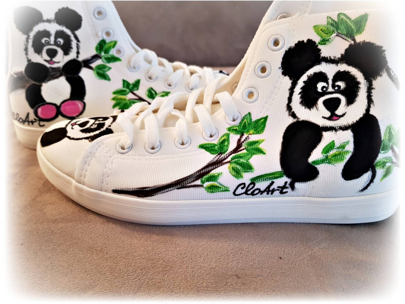 Painted Panda Sneakers Cute Pandas Hi Tops Customized Pandas Etsy