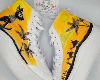 Custom Egypt sneakers, Egypt cat shoes, Camel lovers shoes, Egypt lovers gift, Travel girl gift, Sunset sneakers, Egypt gift,Traveling shoes