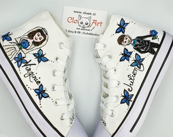 Customized wedding hi tops with butterflies,  Customized bride shoes,Wedding shoes,Bride sneakers,  Custom bridal shoes, Just married gift