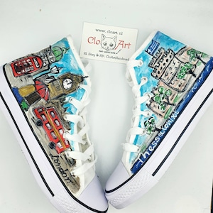 Hand painted traveling hi tops, London custom shoes, Greece painted sneakers, Travel lovers sneakers, City&#39;s sneakers,  Thessaloniki, London