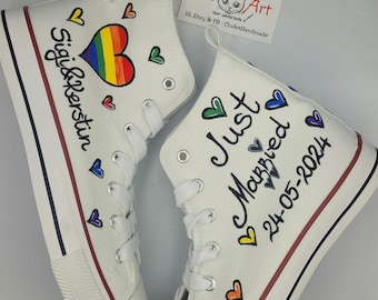 Custom Wedding Hi Tops, Bridal Sneakers, Just Married Shoes