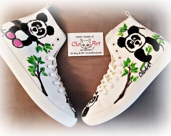 Painted Panda Sneakers, Cute pandas hi tops, Customized pandas shoes, Personalized pandas sneakers, Custom pandagift,  Love Pandas shoes