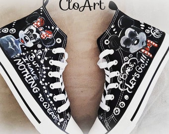 Handmålade Mimmi & Musse Pigg Sneakers, Specialdesignade Konstskor