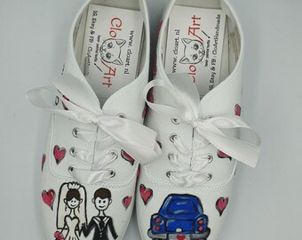 Customized painted wedding tie sneakers, Wedding sneakers for bride, Wedding shoes, Custom wedding sneakers, Bride art sneakers,Custom shoes