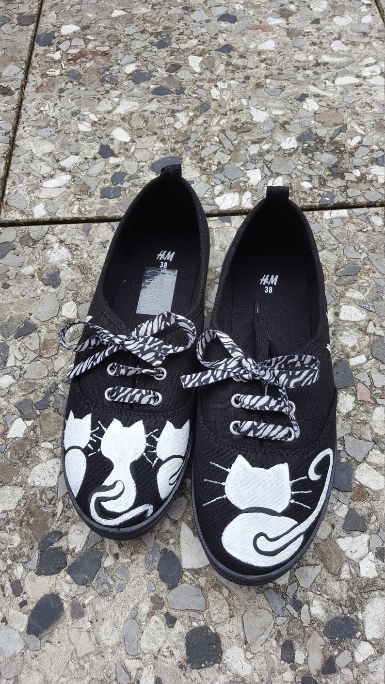 Painted Sneakers with Cats Cats Sneakers Painted Shoes Art Etsy