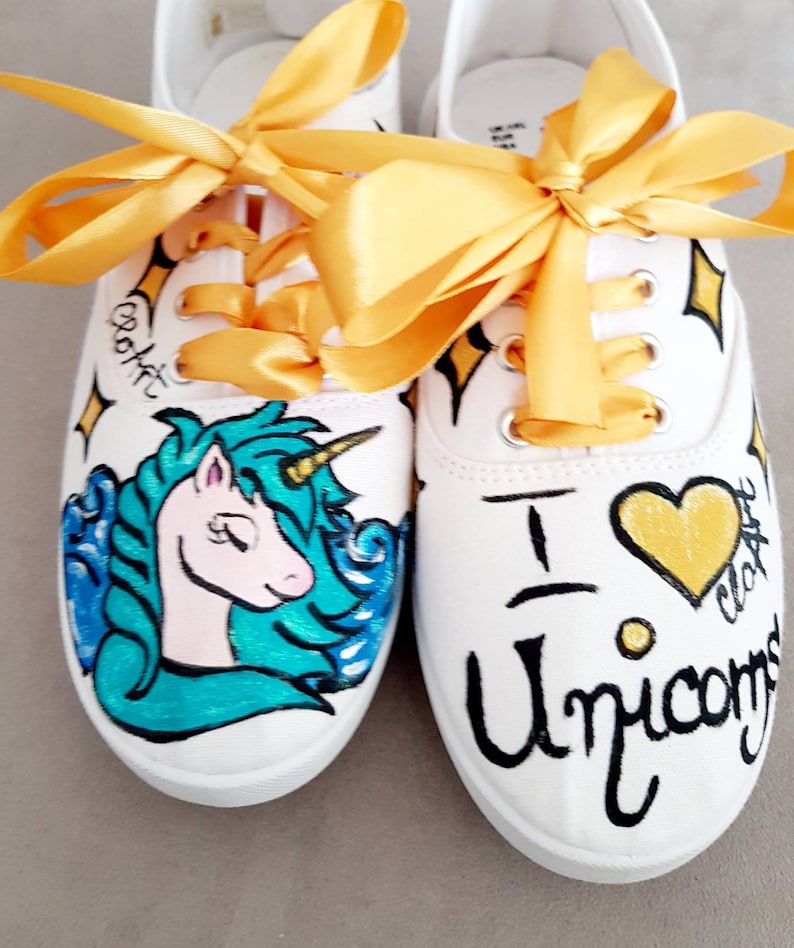 Unicorn tie sneakers Painted unicorn shoes I love unicorn Etsy