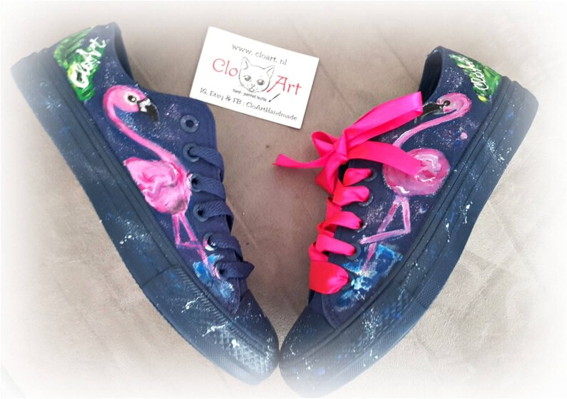 Painted Flamingos Tie Sneakers Flamingo Shoes Flamingos - Etsy