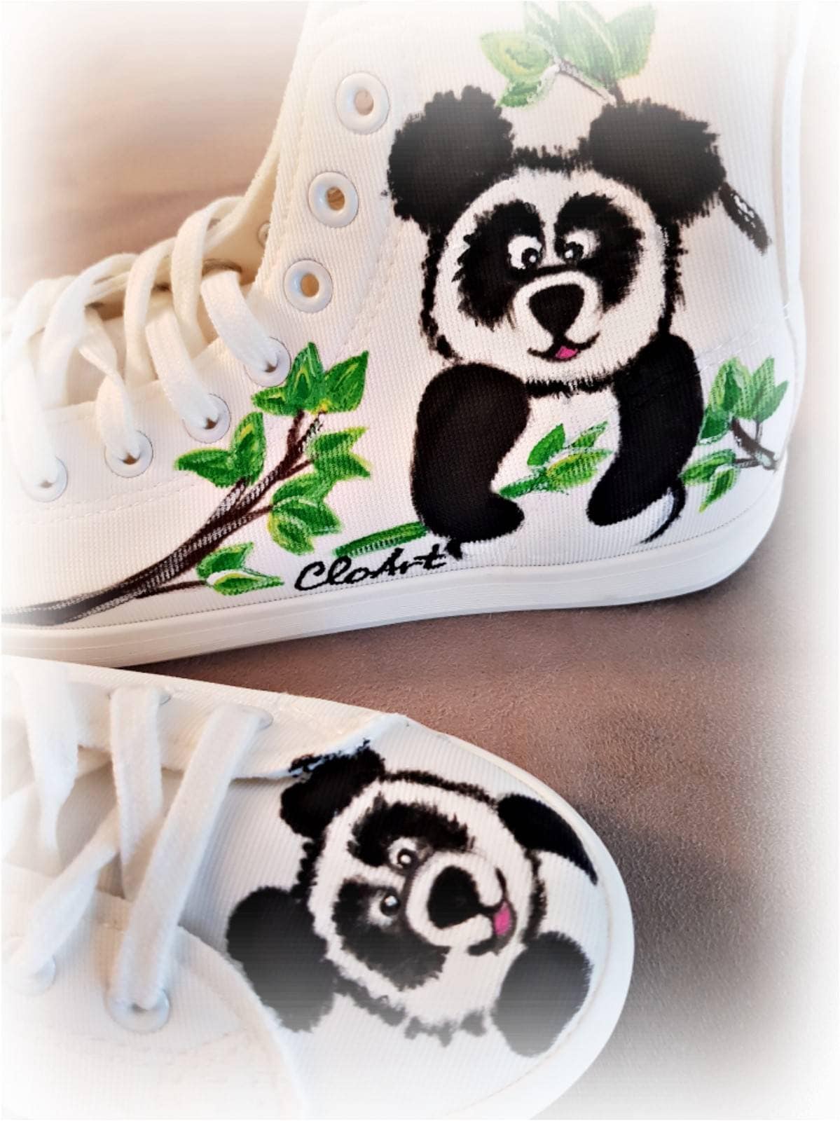 Painted Panda Sneakers Cute Pandas Hi Tops Customized Pandas Etsy