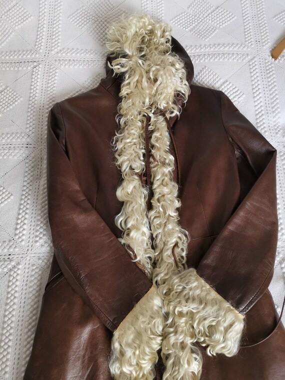 1970s Spanish leather coat with Afghan trim.