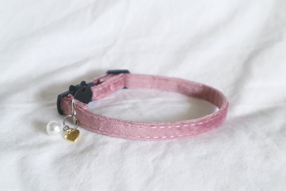 Jane Baby Pink Cat Collar | Personalized Heart Charm & Bell | Simple Adjustable Pet Collar