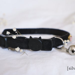 The Jane Collar rich brown soft velvet cat collar with breakaway clasp and personalized bell and dainty heart charm image 7