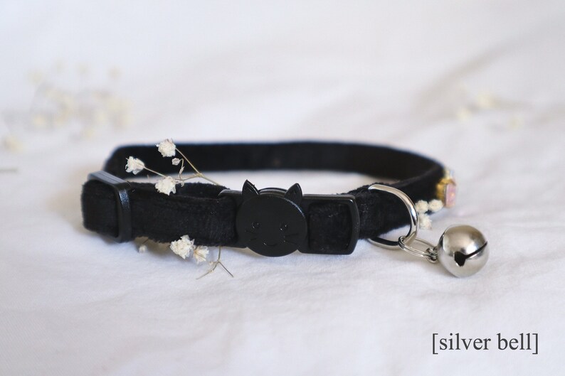 The Jane Collar rich brown soft velvet cat collar with breakaway clasp and personalized bell and dainty heart charm image 7