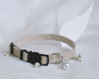 The Angelina Collar in cream- cute beautiful angelic white fabric angel cat wings collar - cat kitty tiny dog