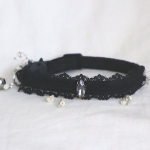 The Georgiana Collar - victorian goth elegant cat collar with black lace and marquise gemstone