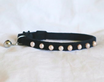 The Annalise Collar - romantic timeless soft light pink freshwater pearls on black velvet cat collar - cat kitty tiny dogs