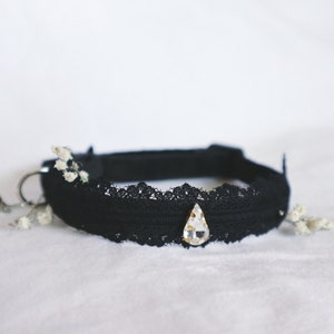 The Georgiana Collar - victorian goth elegant cat collar with black lace and teardrop pear gemstone