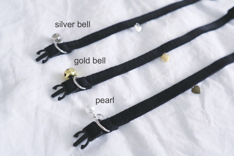 The Colette Collar brown velvet soft collar with small black bow and dainty heart charm small dog boy cat girl cat image 7