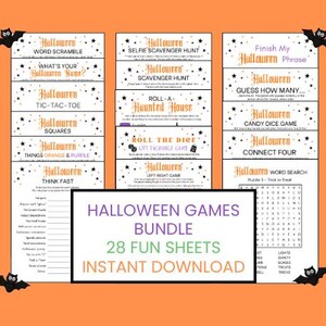 Halloween Party Games Activity Sheets Bundle, Printable Digital Downloads, Word Search Kids, Adult and Kids Halloween Printable Games,
