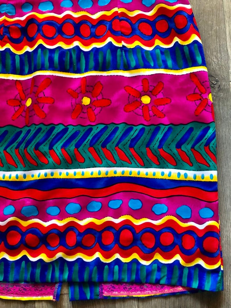 80s Party Dress Hot Pink Dress Short Colorful Dress Sleeveless Tank Dress Vintage Striped Dress Abstract Dress Size 6