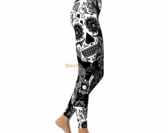 Black and White Sugar Skull Leggings 