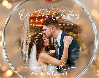 Personalized First Christmas Married Ornament, Mr & Mrs Photo Ornament, Wedding Anniversary Gift