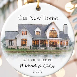 カスタムフォトの新築祝いのオーナメント、水彩画のポートレート、初めてのクリスマスの記念品