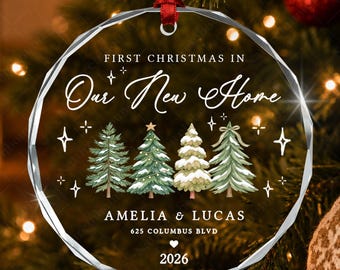 Personalized First Christmas in Our New Home, Rustic Tree Circle Acrylic Ornament