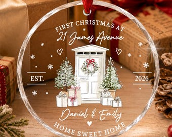 New Home Ornament: Custom Address and Couple Name with Date, First House Keepsake