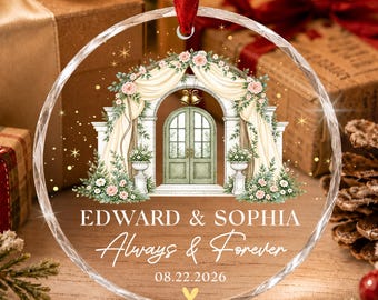 Personalized First Christmas Married Glass Ornament, Wedding Date and Name Always & Forever Keepsake