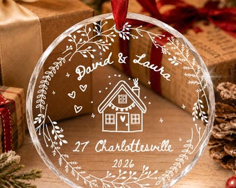 Personalized First Home Keepsake Hand-drawn House Icon Circle Glass Ornament