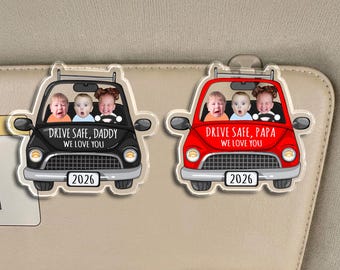 Father's Day Gift For Dad, Custom Kids Photo Visor Clip For Daddy, Drive Safe Gift For Papa