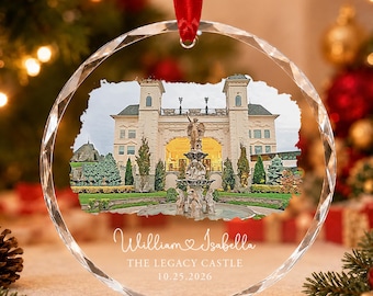 Custom Wedding Venue Glass Ornament, Personalized Venue Illustration Keepsake, Newlywed Holiday Gift
