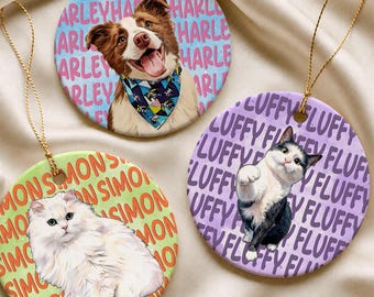 Custom Pet Christmas Ornament, Watercolor Dog Cat Portrait from Photo, Personalized Pet Owner Keepsake