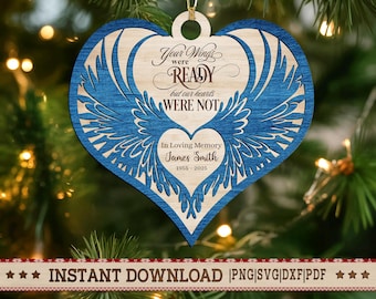 Angel Wings Memorial Ornament SVG, Christmas Laser Cut File (Digital Download)