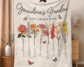Custom Grandma's Garden Blanket, Birth Month Flowers Blanket Gift For Grandma, Mother's Day Gifts