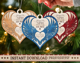 Memorial Ornament Laser Cut File SVG, Heart with Wings (Digital Download)