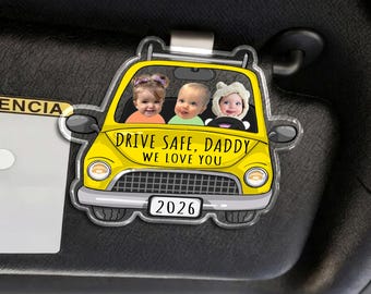 Personalized Baby Face Car Visor Clip Fathers Day Gift, Custom Drive Safe Daddy Gift, Dad Sun Visor Clip