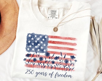 Floral American Flag Shirt, 250 Years Freedom Comfort Colors Tee