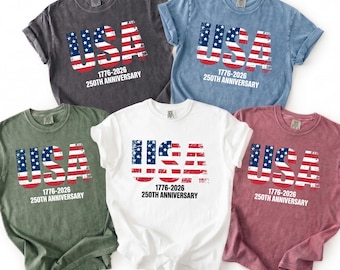 USA 250th Anniversary Shirt, Retro USA Flag Shirts, Patriotic 1776-2026 Comfort Colors Tee