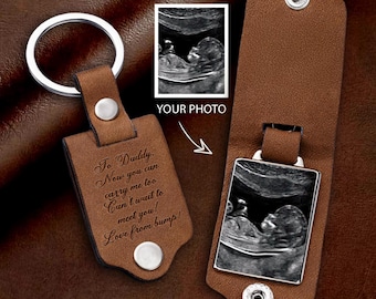 Personalized Baby Ultrasound Leather Keychain, Father's Day Gift for New Dad, Expecting Dad