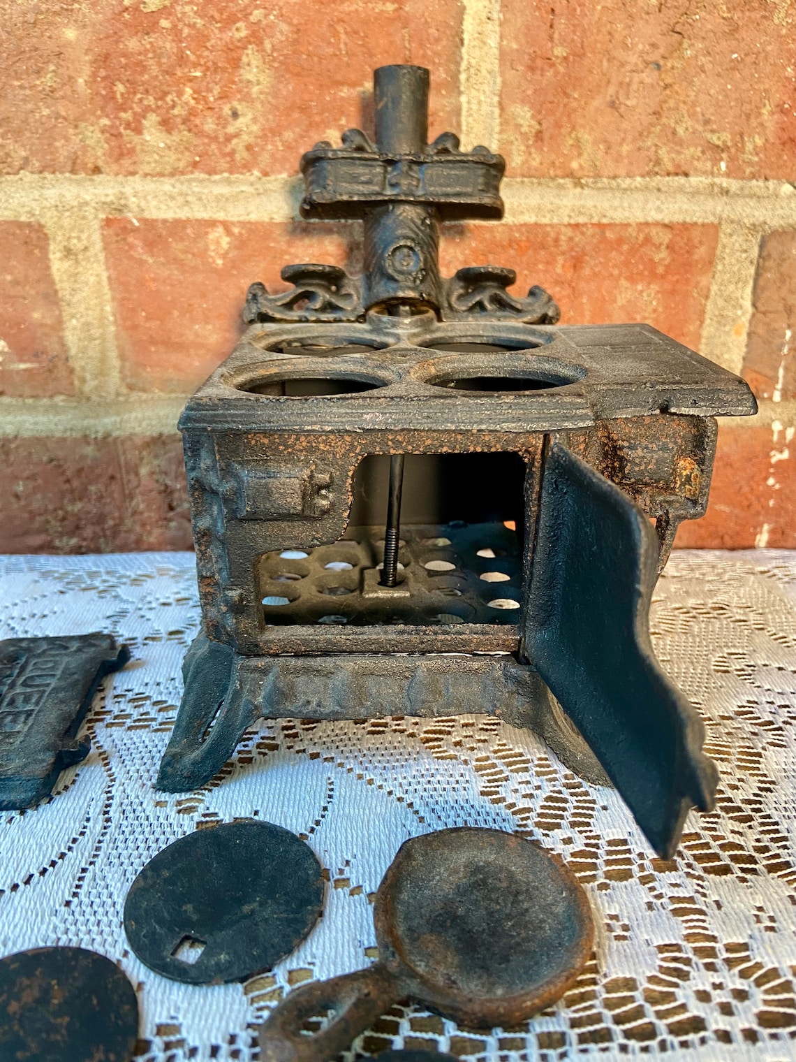 Miniature Cast Iron Stove by Queen complete with a frying Etsy