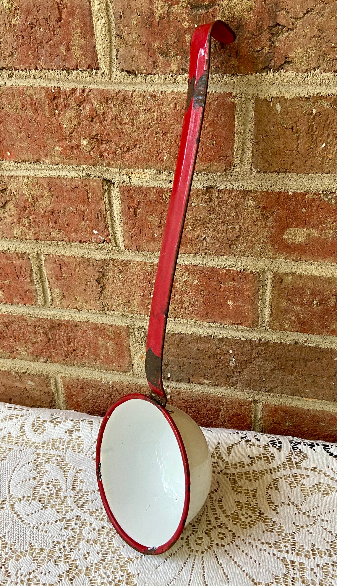 Ladle Enamel Ladle White With Red Trim and Handle. Red Etsy