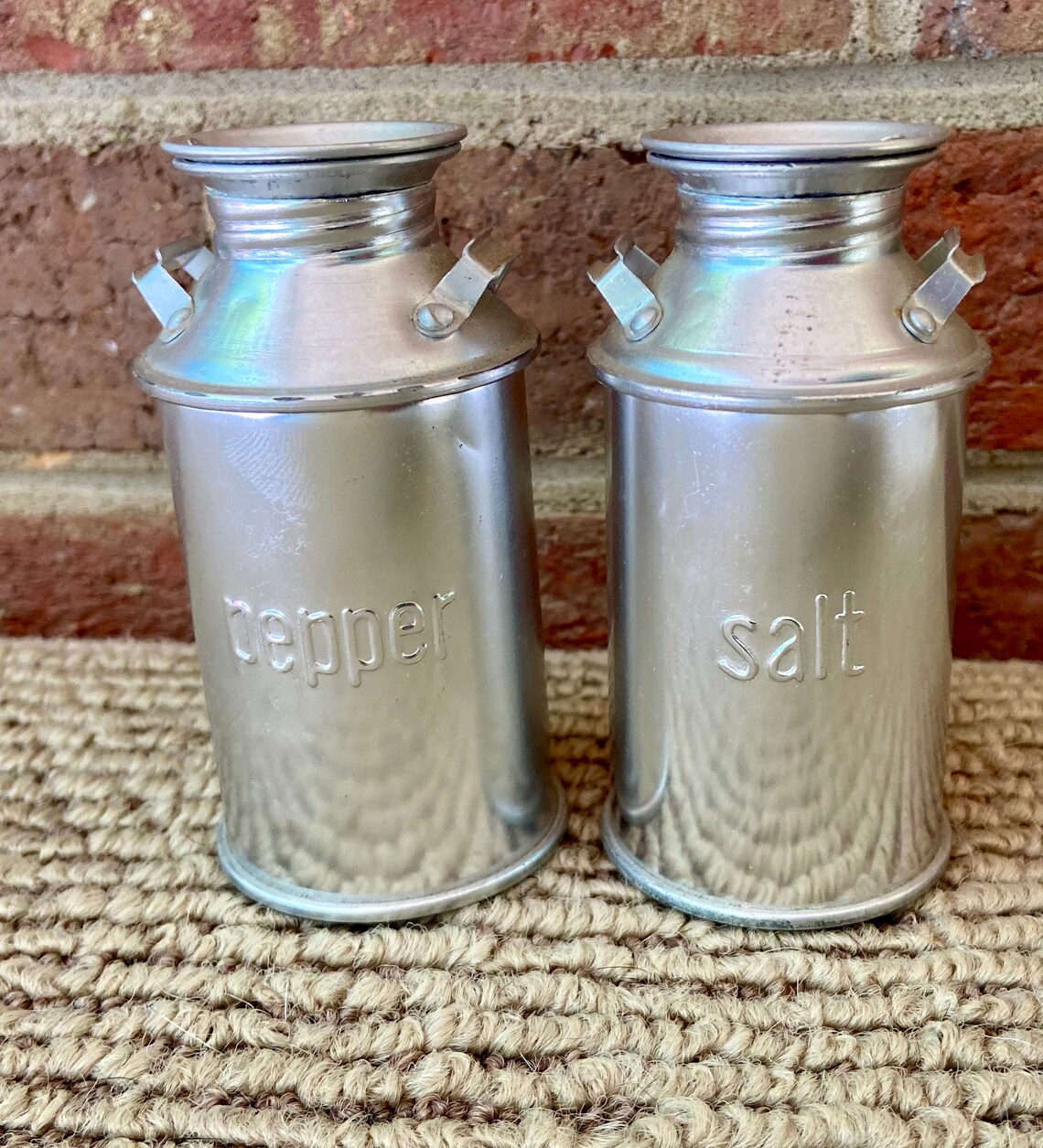 Salt and Pepper Shakers Milk Cans Jugs Aluminum cans from Etsy